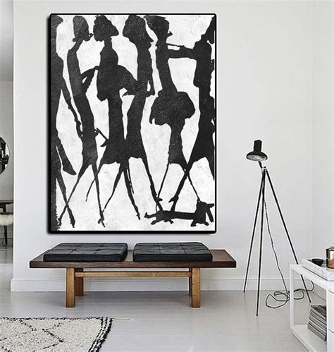 Minimalist Black and White Painting Art for Living Room Hand Painted ...