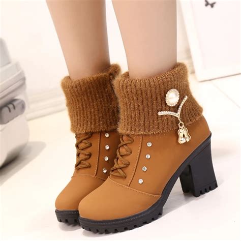 2017 Hot Fashion women high heel half short ankle boots winter martin ...