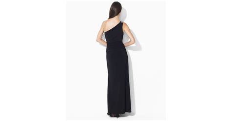 Lauren by Ralph Lauren One-Shoulder Evening Gown in Black | Lyst