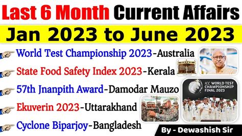 Last 6 Months Current Affairs 2023 | January 2023 To June 2023 | Important Current Affairs 2023 ...