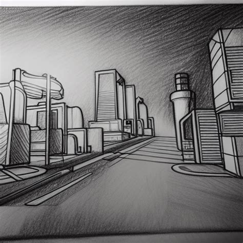 Futuristic Town Pencil Sketch · Creative Fabrica