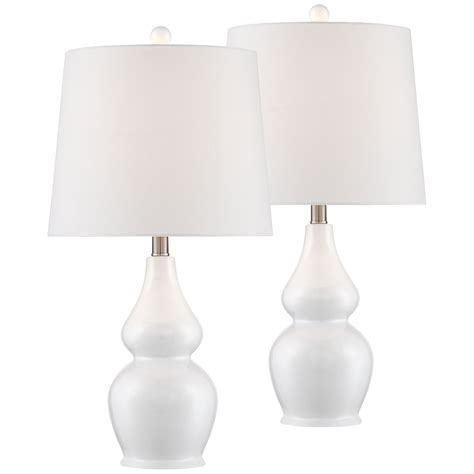 360 Lighting Modern Table Lamps Set of 2 Ceramic White Double Gourd Drum Shade for Living Room ...