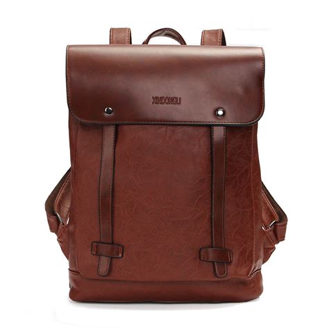 Men Women Vintage Backpack PU Leather Laptop bags School Bag Shoulder ...