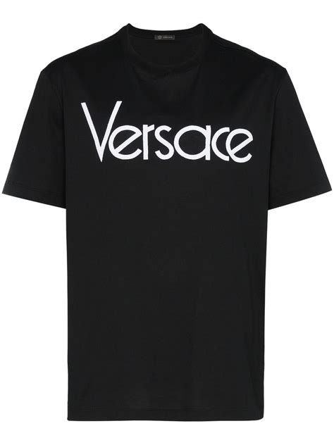 Versace Logo-embroidered Cotton T-shirt In Black | ModeSens | Versace ...