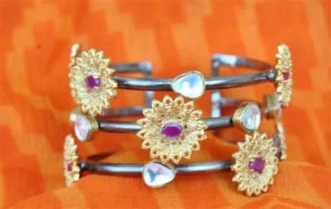 Criss Cross Oxidised Cuff Bracelet With Kundan Stones at Rs 3550/piece | cuff bracelet in Pune ...