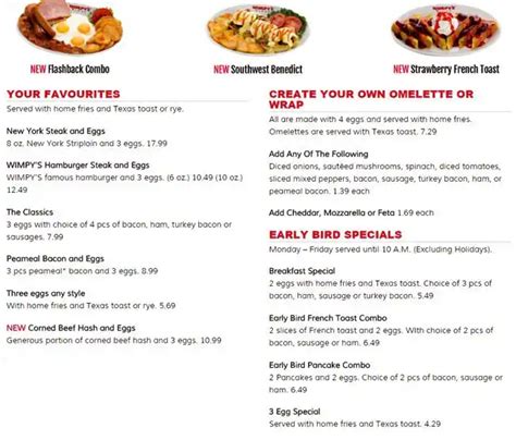 Menu at Wimpy's Diner restaurant, Oakville, 586 Kerr St