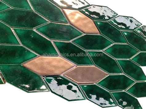Green Irregular Backsplash Leaf Shape Porcelain Ceramic Mosaic Tiles For Bathroom Kitchen Wall ...