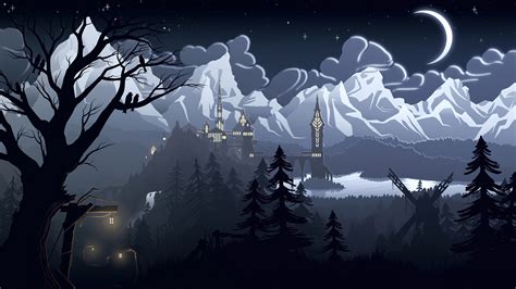 Free download Minimalist Castle Forest Silhouette Night Sky Wallpaper 4K HD PC [3840x2160] for ...