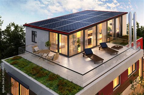 Solar panels on the roof of the penthouse Stock Illustration | Adobe Stock