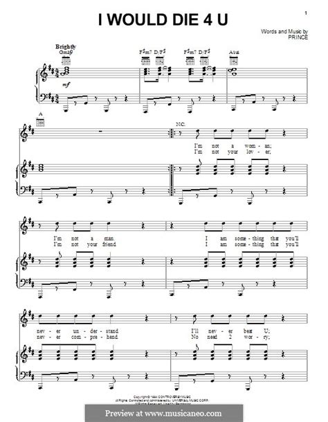 I Would Die 4 U by Prince - sheet music on MusicaNeo