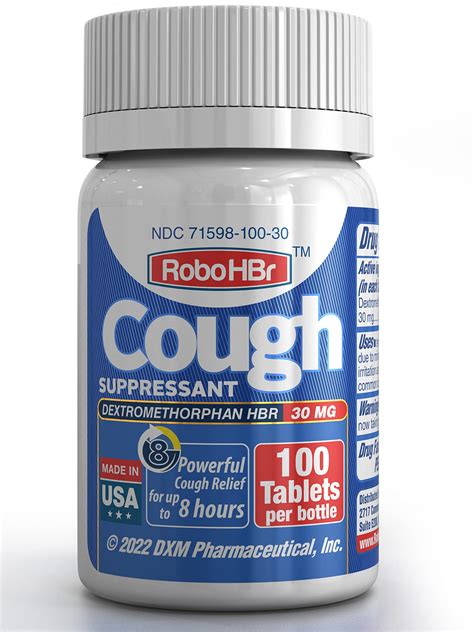 RoboHBr Cough Suppressant 30mg Dextromethorphan HBr - 100 Tablets