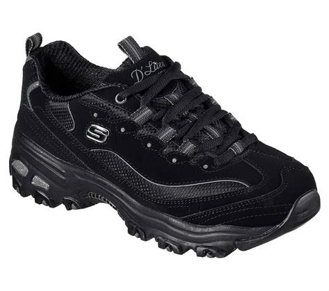 Skechers Wide Fit Black Dlites Shoe Women Sport Comfort Casual Memory ...