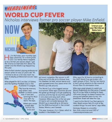 World Cup Fever: Nicholas Interviews Former Pro Soccer Player Mike Enfield - Epic Kids