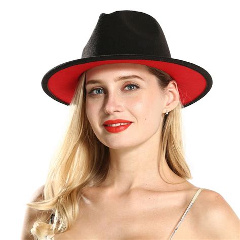 Wholesale custom wool two tone colour fedora red bottom wide brim ...