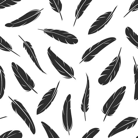 Premium Vector | Black feathers seamless pattern quills background