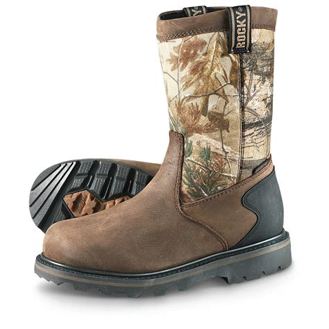 Men's Rocky® 10" Core Waterproof Outdoor Wellington Boots, Brown / Camo - 292194, Hunting Boots ...