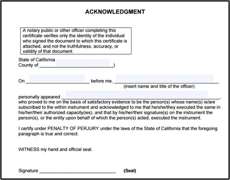 California Notary Acknowledgment - Notary Public Forms