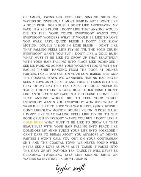 Gold Rush by Taylor Swift Lyrics Digital Download Poster - Etsy