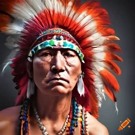 Portrait of a mexican indian with feather headdress