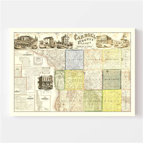 Vintage Map of Carroll County, Illinois 1869 by Ted's Vintage Art