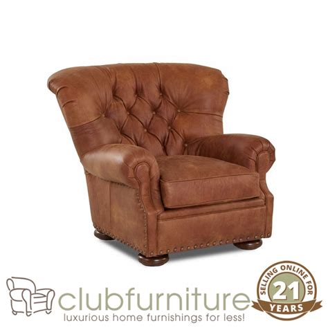Banks Tufted Leather Club Chair w/ Decorative Nailhead Trim | Leather ...