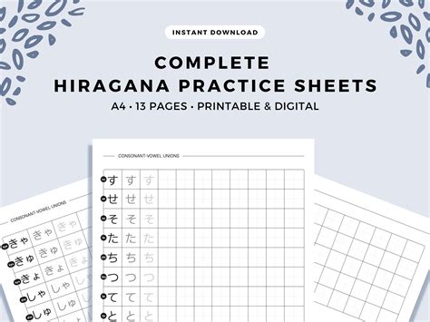 Japanese Hiragana Practice Sheets Complete Hiragana Alphabet for Beginners Digital & Printable ...