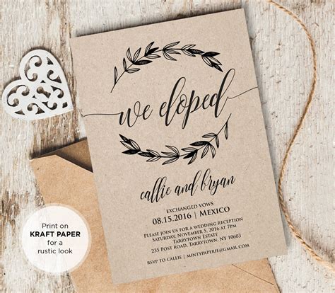 Elopement Announcement, Wedding Elope Invitation Printable, We Eloped, We Eloped, Instant ...