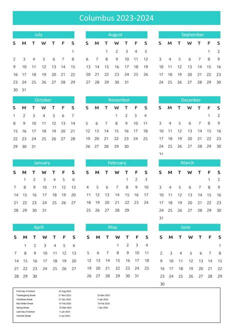 Columbus City Schools Calendar with Holidays 2023-2024