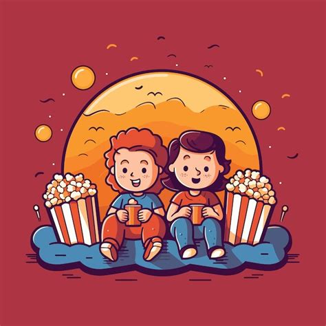 Premium Vector | Children day children having a movie night with popcorn