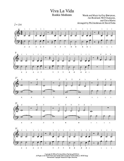 Viva La Vida by Coldplay Piano Sheet Music | Rookie Level | Piano sheet ...