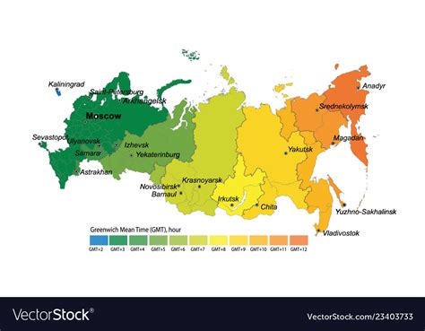 Map of time zones by russia gmtutc Royalty Free Vector Image