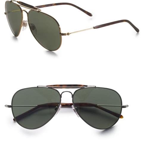 Polo Ralph Lauren Aviator Sunglasses in Gold for Men | Lyst