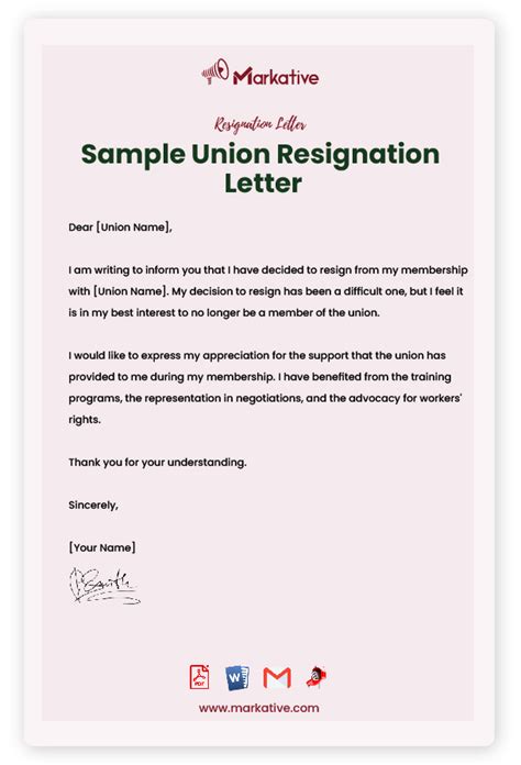 How to write a Union Resignation Letter [5 Free Samples] - Markative