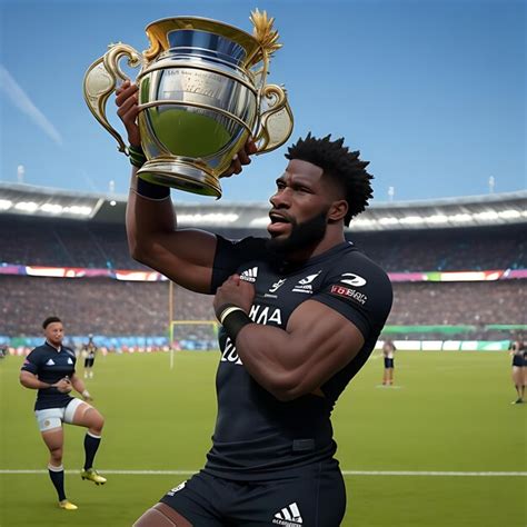 Premium AI Image | Siya Kolisi holding up the rugby World Cup in a ...