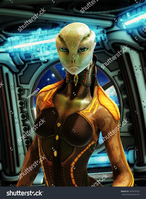 Female Alien On Futuristic Space Background Stock Illustration 185379752 | Shutterstock