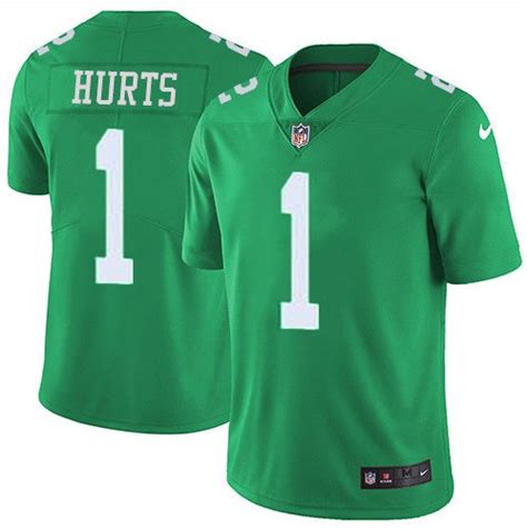 Men's Jalen Hurts Philadelphia Eagles 1 color rush jersey green