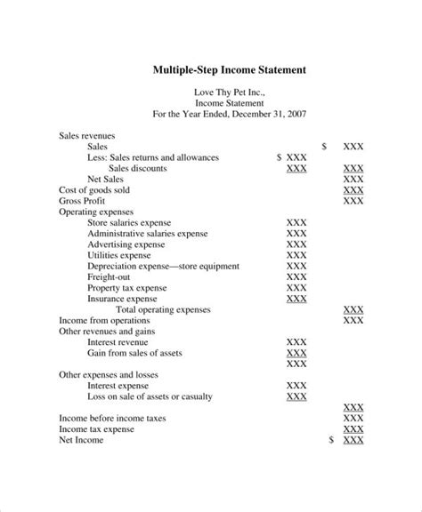 Multi Step Income Statement Template Excel | HQ Printable Documents