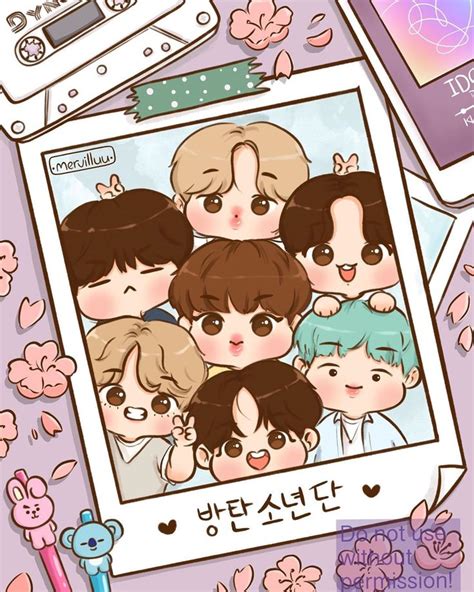 Merve shared a post on Instagram: “💜🌸 . . #bts #btsfanart #chibi #cute ...