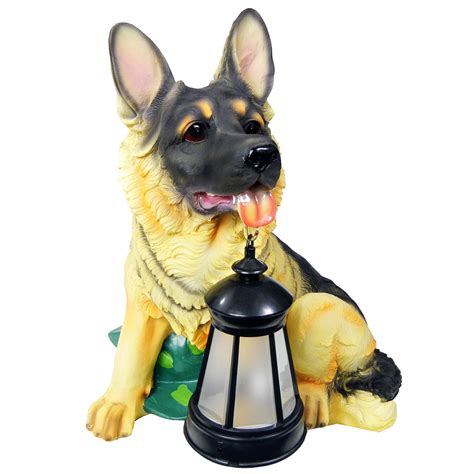 2 Outdoor Garden Solar German Shepherd Dog LED Lantern Light Post ...