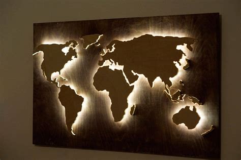 Wood World Map arte de pared tierra plana mapa del mundo LED | Etsy España