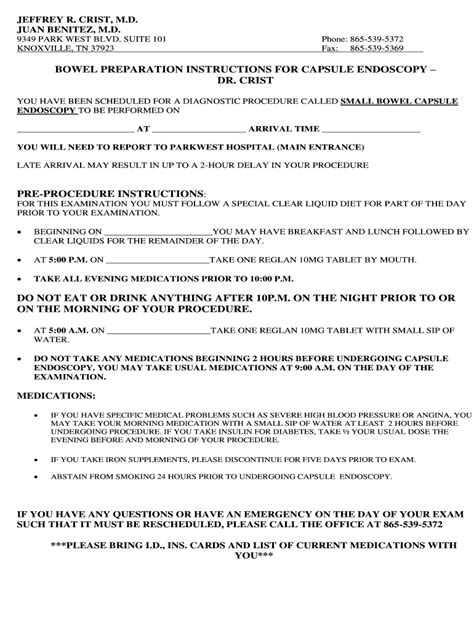 Fillable Online westsidegi BOWEL PREPARATION INSTRUCTIONS FOR CAPSULE ENDOSCOPY DR CRIST ...