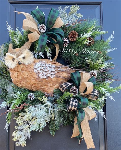 Woodland Wreath, Front Door Cabin Wreath, Pine Wreath, Owl Woodland ...