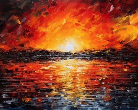 Premium AI Image | A painting of a sunset over the ocean