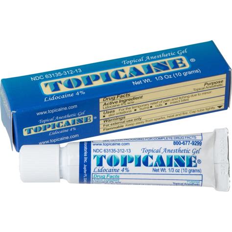 TOPICAINE 1/3 Oz (10 g) Skin Numbing Topical Anesthetic Gel. Lidocaine 4%