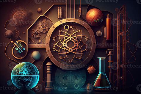 Science background illustration, scientific design. Flasks, glass and ...