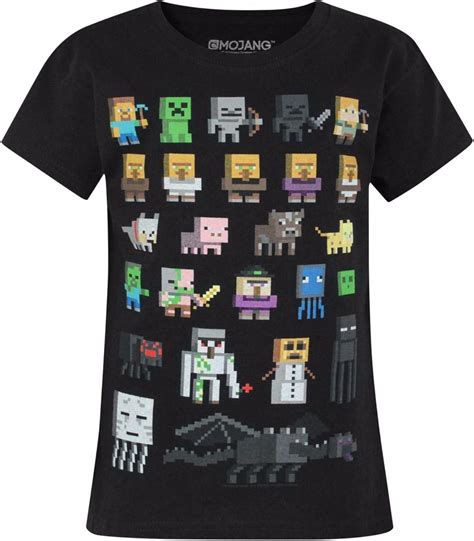 Minecraft Sprites Girl's Black Short Sleeve T-Shirt Kids Gamer Tee ...