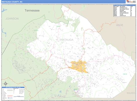 Watauga County, North Carolina Zip Code Wall Map | Maps.com