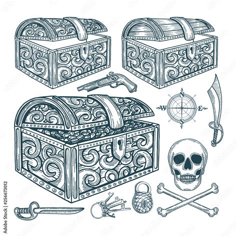 Pirate Treasure Chests Drawing