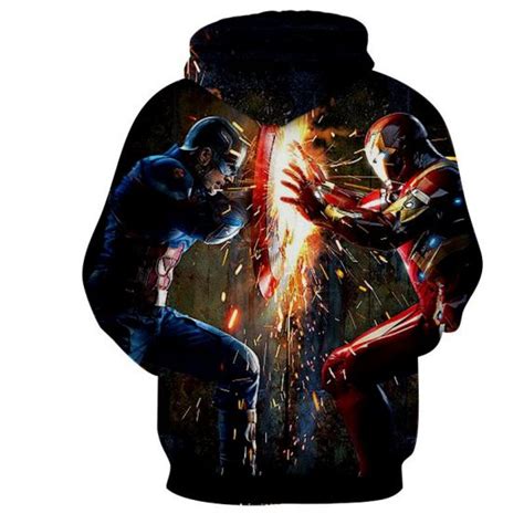 The Avengers Iron Man Fighting Captain America Print Hoodie