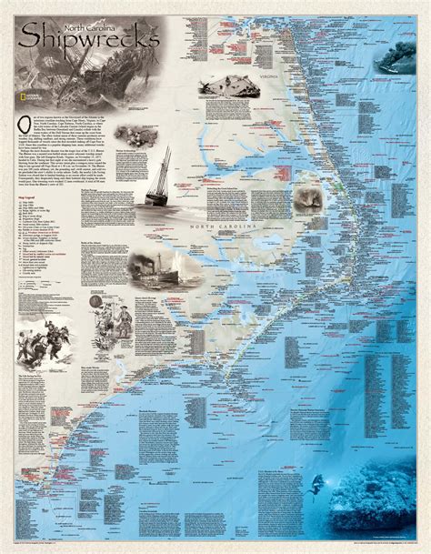 North Carolina Shipwrecks Wall Map by National Geographic - MapSales